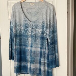ONE WORLD Blue and Gray V-Neck Tunic